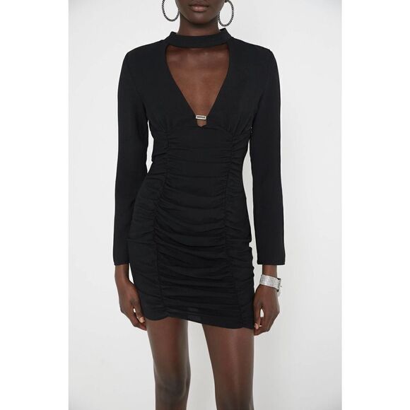 ZARA Women Black RHINESTONE DRESS WITH DRAPED NECKLINE - Picture 1 of 7